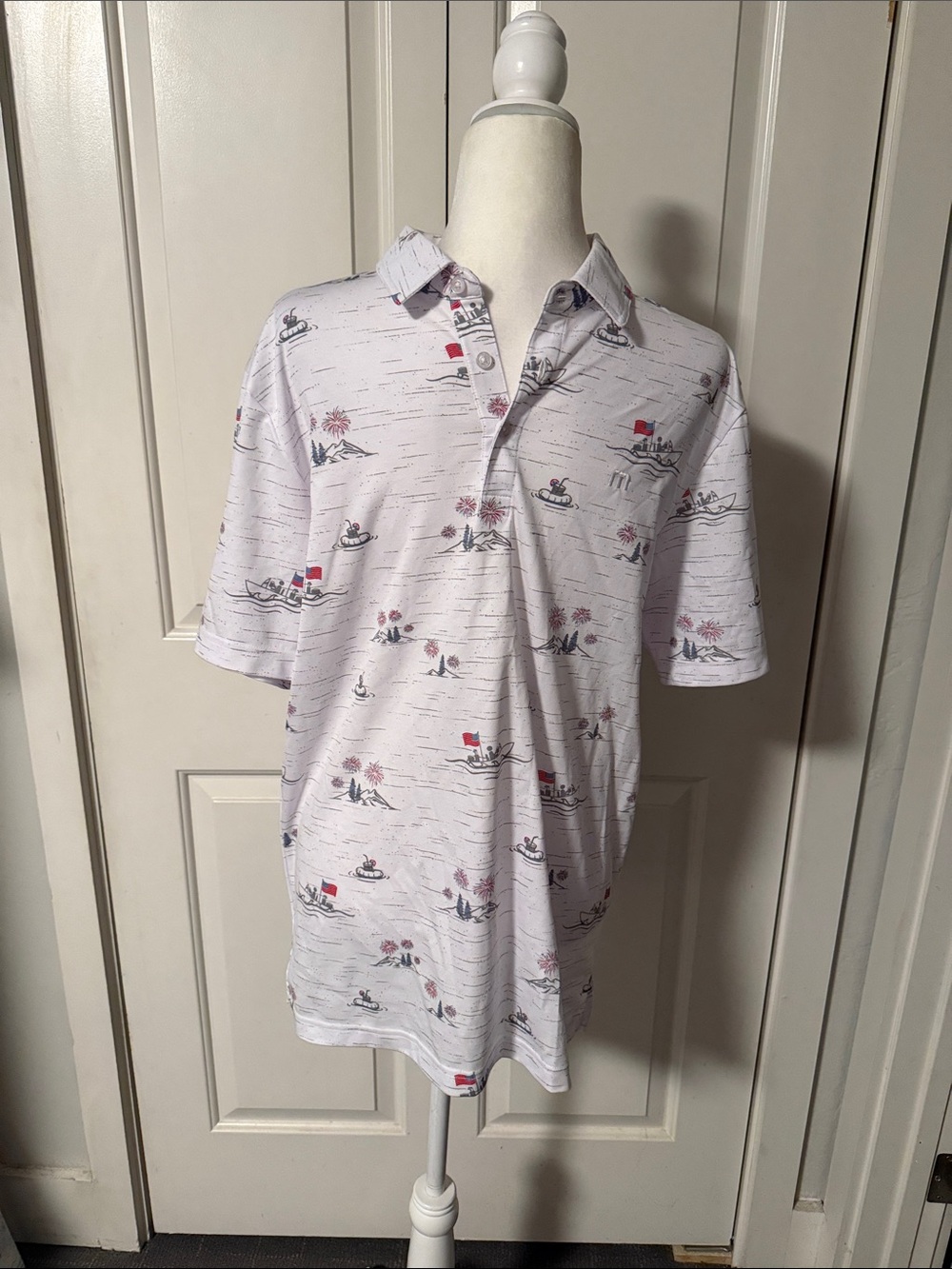 Travis Mathew White Polo with Nautical Print
